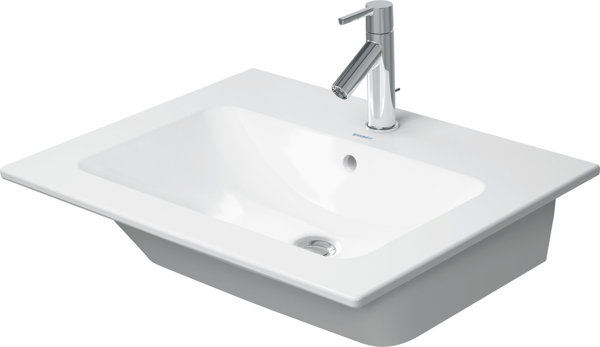 Bild von Duravit ME by Starck Möbelwaschtisch, ohne Hahnloch, Überlauf, mit Hahnlochbank, 630 mm, Farbe: Weiß Seidenmatt mit Wondergliss