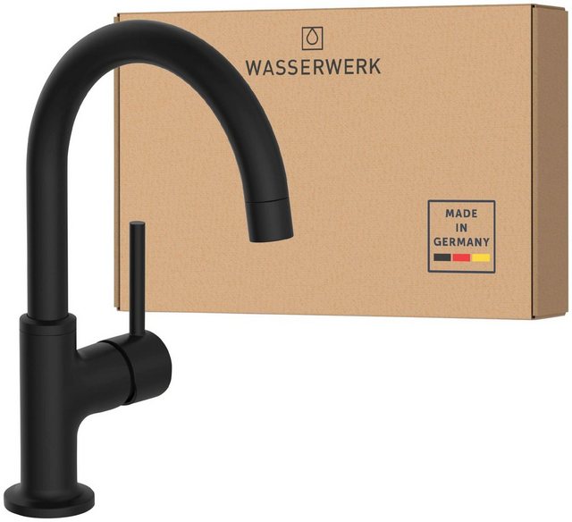 Bild von Wasserwerk Waschbeckenarmatur WT14 | Wasserhahn Bad | Badarmatur für Waschbecken | Einhebelmischer Bad | Mischbatterie Badezimmer | Made in Germany | Schwarz