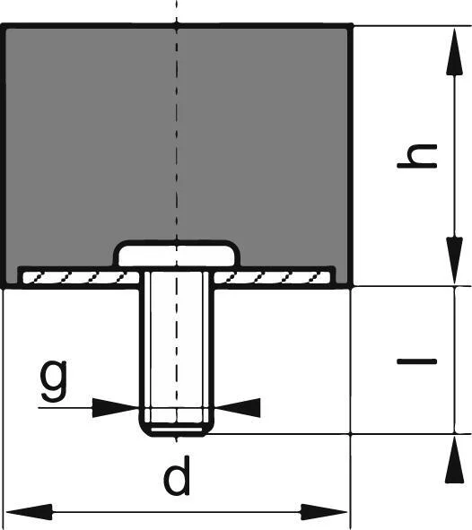 Bild von Magni, Türstopper, Gummi-Metall-Puffer zylindrisch Typ D D25xH15mm M6x18 NR57