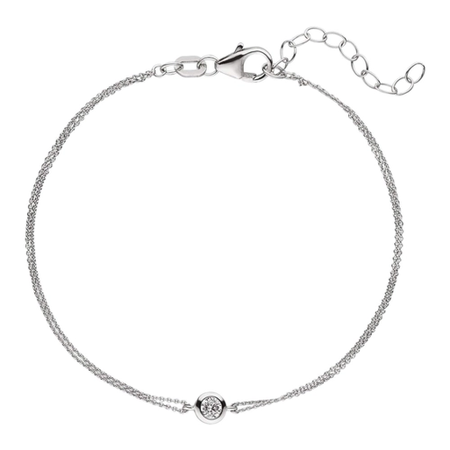 Bild von Solitär Armband Ankerkette 2-reihig mit Zirkonia Anhänger 925 Silber