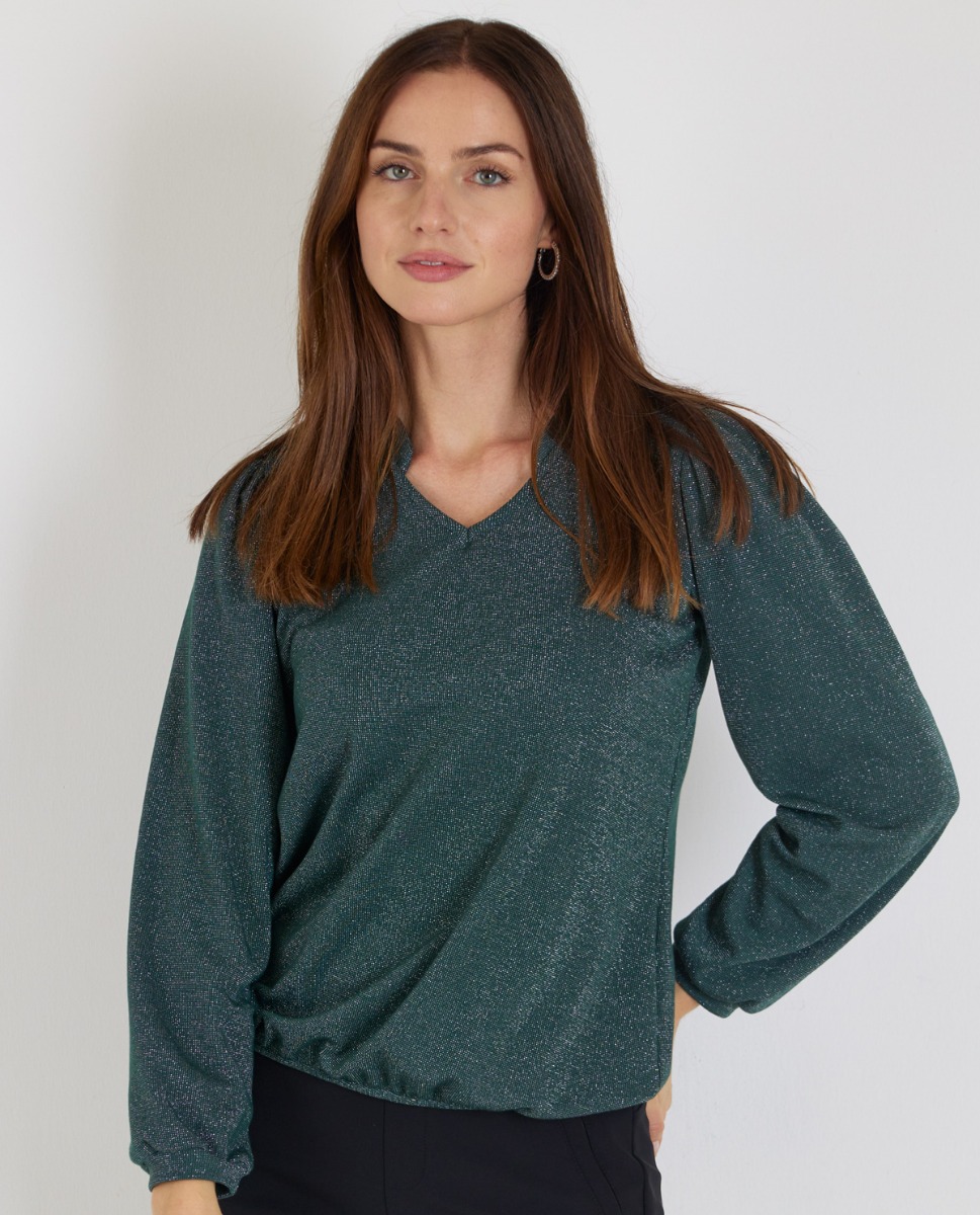 Bild von Glitzershirt mit Stehkragen in Grün