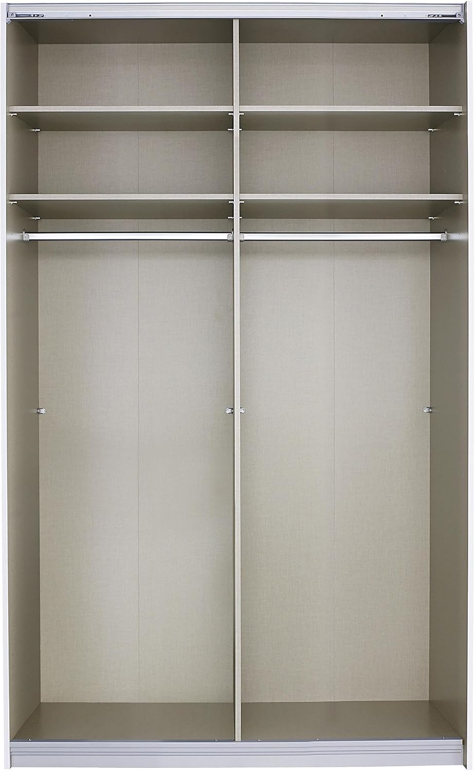 Bild von Rauch Möbel Quadra Kleiderschrank, Schwebetürenschrank, 2-türig, inkl. Zubehörpaket Basic 6 Einlegeböden 3 Kleiderstangen, Farbe Eiche Sonoma/Glas Weiß, BxHxT 226x229x62cm