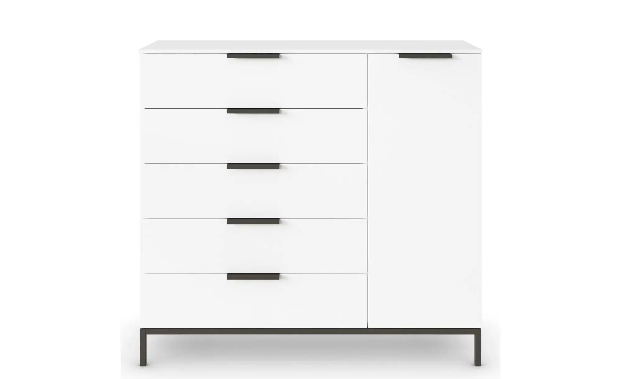 Bild von Rauch Möbel Flipp, Kombikommode, Kommode mit Stauraum für Wohnzimmer, Schlafzimmer, Flur, 2 Fachböden, mit Metallkufe graphit, Alpinweiß, 1-türig, 5 Schubkästen, Griffe graphit, 120x111x42cm