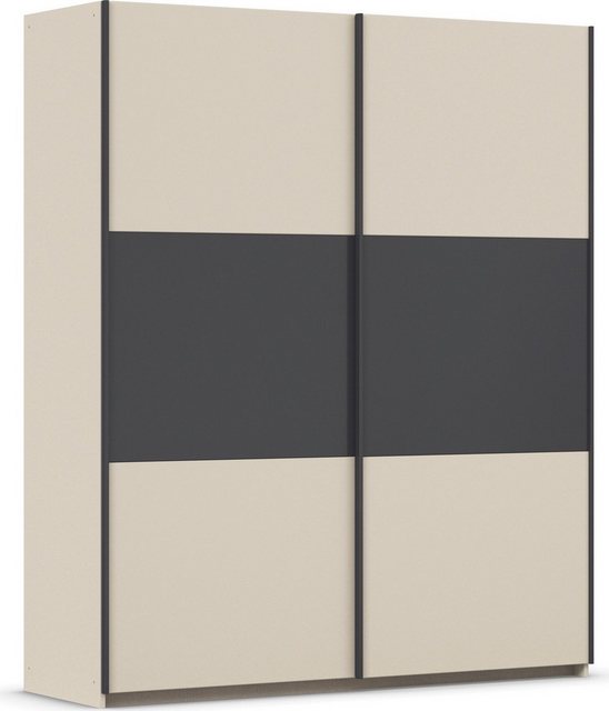 Bild von Rauch Möbel Neo, Schwebetürenschrank, Kleiderschrank, Kleiderschränke, Garderobe, Schrank mit Stauraum, 2-türig, Farbe Beige/Grau metallic, Schwarz, 175x210x59cm