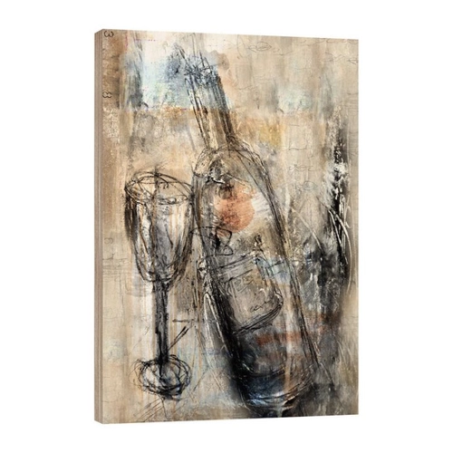 Bild von Posterlounge Holzbild Christin Lamade, Weinflasche mit Glas, Wohnzimmer Rustikal Malerei