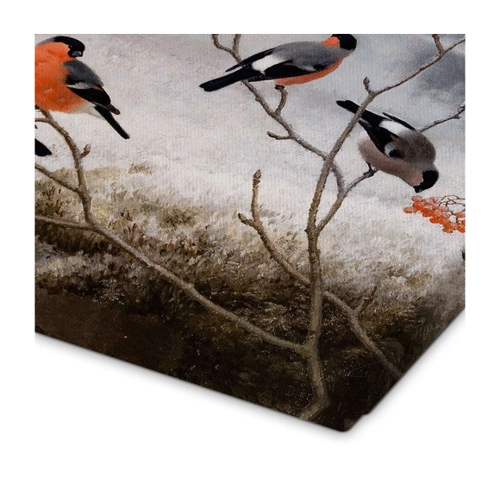 Bild von Leinwandbild „Dompfaffen und eine Winterlandschaft“ von Posterlounge