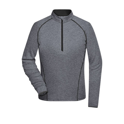 Bild von Damen Langarm Sportshirt JN497, schwarz-melange/schwarz, Größe L