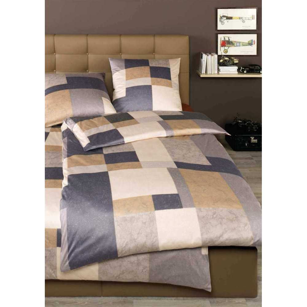 Bild von Estella Interlock-Jersey Bettwäsche Govert Karo 135x200 cm + 80x80 cm Kiesel