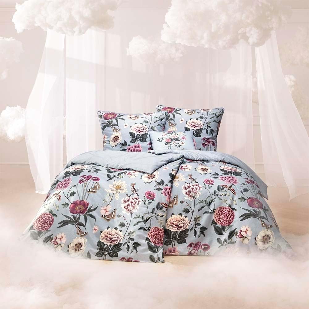 Bild von Estella Mako-Satin Traumstoff Bettwäsche 155x220+80x80 cm Ciara Blüten rosa blau 4031-630