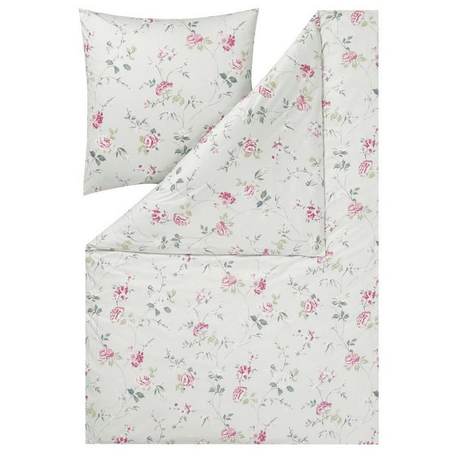 Bild von Estella Bettwäsche Estella Mako Jersey Bettwäsche 155x220 Emilie mint Rosen Blüten rosa, Mako-Jersey, 2 teilig