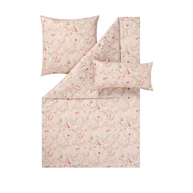Bild von Estella Bettwäsche Estella Mako-Satin Bettwäsche 135x200 Dilara beige Blümchen rosa 7937-, Mako-Satin, 2 teilig