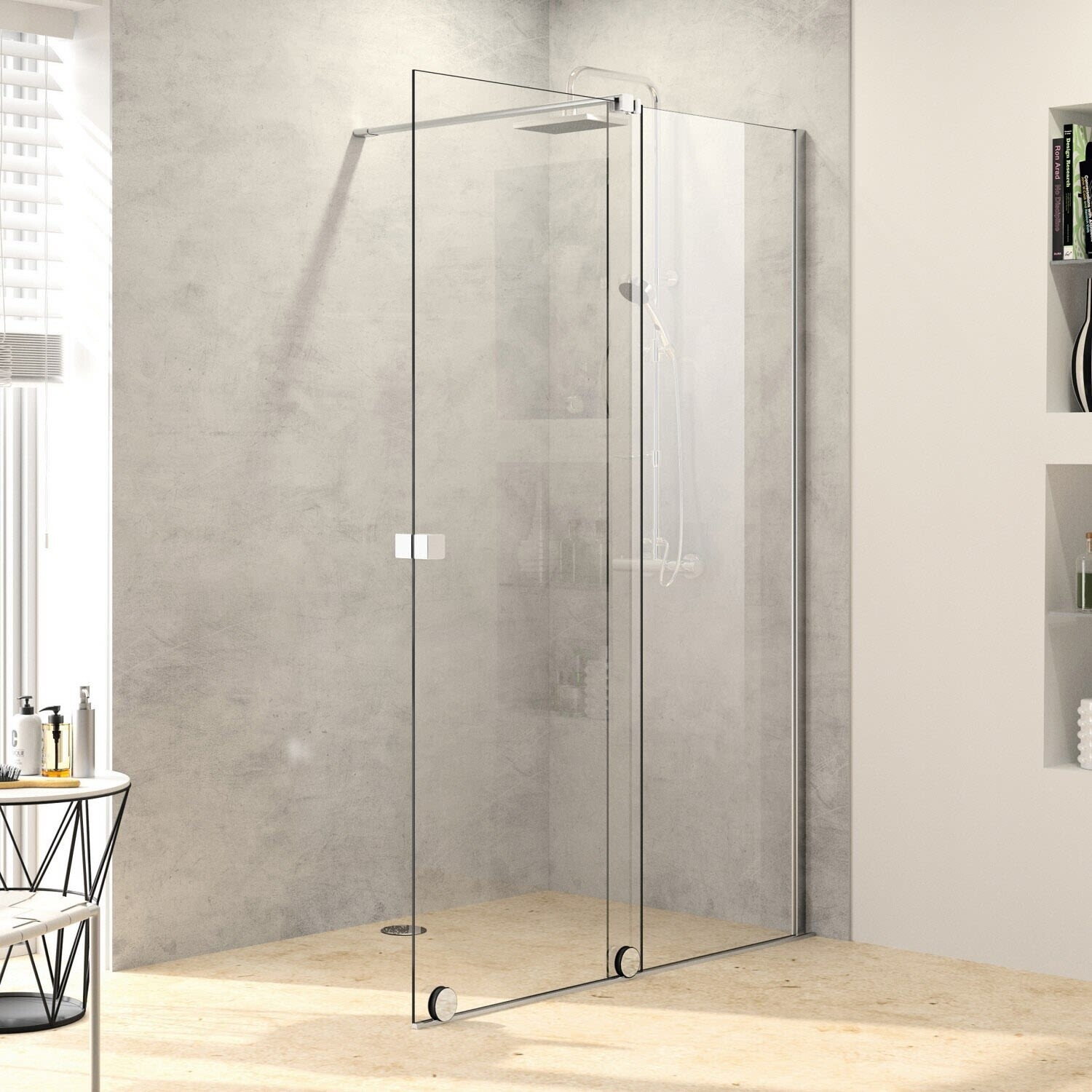 Bild von HÜPPE Xtensa pure Walk-In Gleittür 1teilig, mit festem Segment, Breite:140cm, Anschlag rechts, Querbügel, XT0205, Duschkabinen: Profilfarbe silber hochglanz Glas ESG klar mit ANTI-PLAQUE