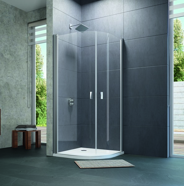 Bild von HÜPPE Design pure Schwingtür 2-flügelig Radius: 55cm Breite: 100cm Anschlag links & rechts für Duschwanne, Duschkabinen: Profilfarbe silber matt Glas ESG Privatima