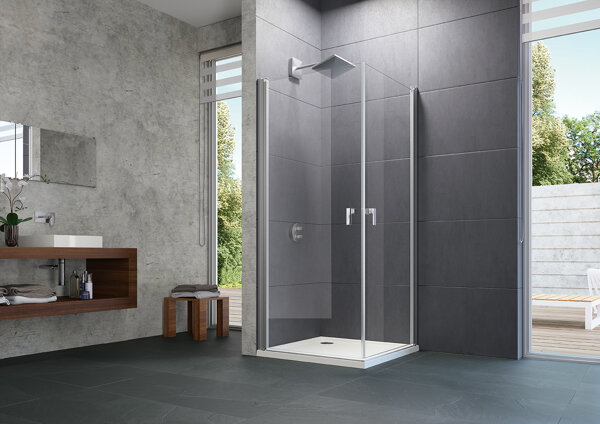 Bild von HÜPPE Design pure 4-Eck Schwingtür, Breite:100cm Höhe:200cm, Anschlag links & rechts, 8P0606, Duschkabinen: Profilfarbe silber matt Glas ESG Sand Plus