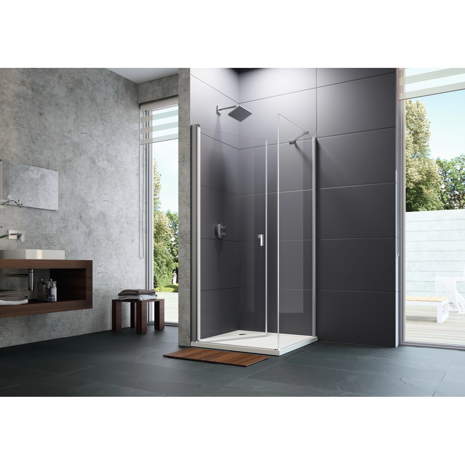 Bild von Hüppe Design pure 4-Eck Seitenwand für Schwingtür, Breite:70cm Höhe:165cm Anschlag li. & re., 8P1006, Duschkabinen: Profilfarbe silber matt Glas ESG klar