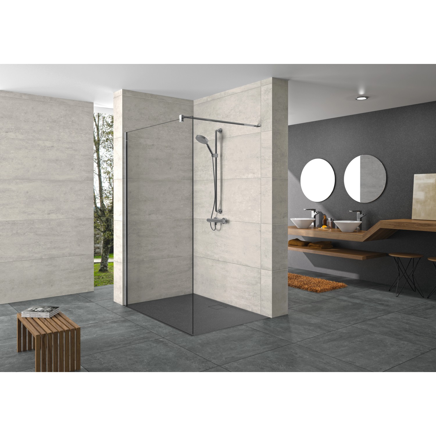 Bild von HÜPPE Design pure Seitenwand alleinstehend, Stabilisationsbügel, ESG 6mm, Breite 800mm, Höhe 2000mm, Anschlag links&rechts, 8P1101, Duschkabinen: Profilfarbe chromglanz Glas ESG klar
