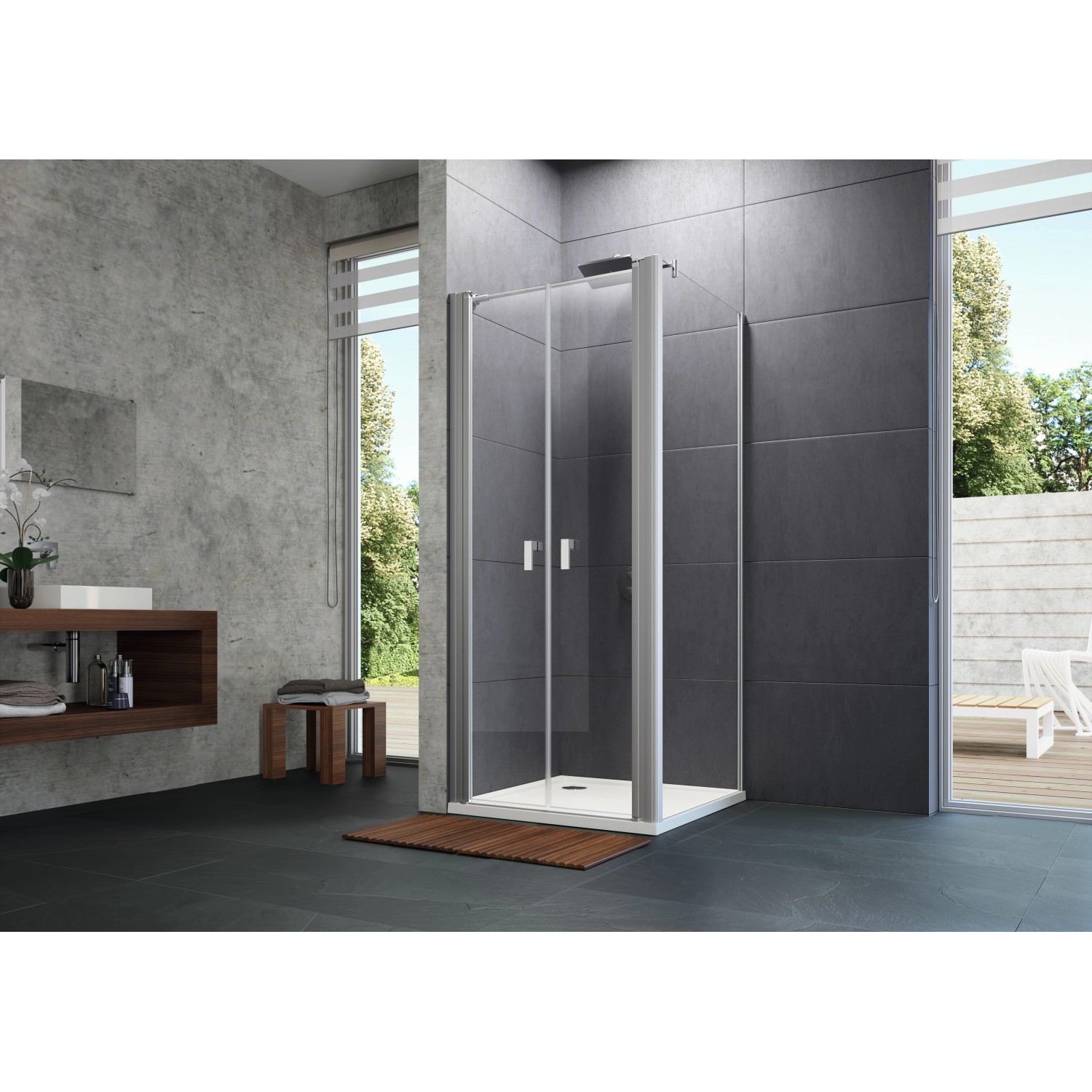 Bild von HÜPPE Design pure Seitenwand für Pendeltür Breite: 80cm Anschlag links & rechts für Duschwanne, Duschkabinen: Profilfarbe chromglanz Glas ESG klar