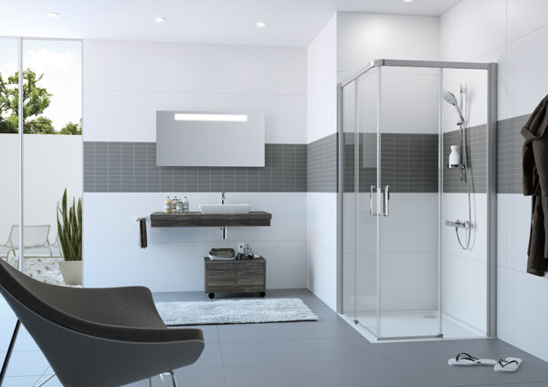 Bild von Hüppe Classics 2 EasyEntry 4-Eck Gleittüreckeinstieg 2-teilig (1/2), Breite:80 cm, Höhe:200cm, Linksbefestigung, C25101, Duschkabinen: Profilfarbe weiß Glas ESG klar mit Anti-Plaque