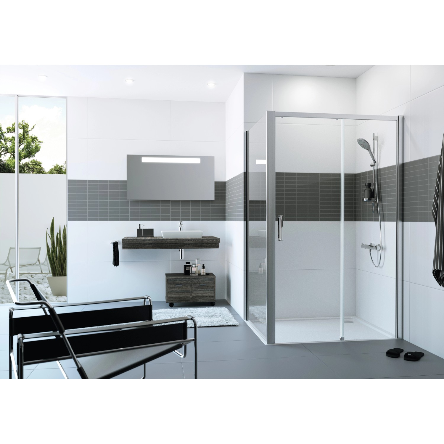 Bild von Hüppe Classics 2 EasyEntry 4-Eck Gleittür 1-teilig mit festem Segment, Breite:115cm, Höhe:200cm, Linksbefestigung, C25303, Duschkabinen: Profilfarbe silber hochglanz Glas ESG klar