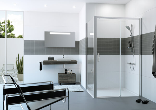 Bild von Hüppe Classics 2 EasyEntry 4-Eck Seitenwand für Gleittür, Breite:120cm, Höhe:200cm, Befestigung li. & re., C25407, Duschkabinen: Profilfarbe weiß Glas ESG klar mit Anti-Plaque