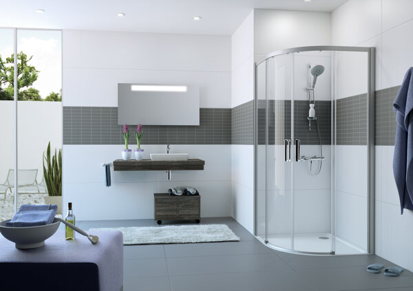 Bild von Hüppe Classics 2 EasyEntry 1/4 Kreis Gleittür, Breite:90 cm, Höhe:200cm, Radius:50cm, Befestigung li. & re., C25502, Duschkabinen: Profilfarbe weiß Glas ESG klar