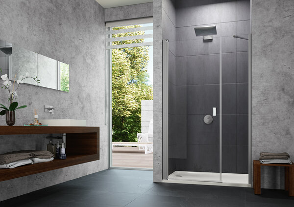 Bild von Hüppe Design pure 4-Eck Schwingtür mit Nebenteil in Nische, Breite:110cm Höhe:200cm Anschlag li. & re., 8P7208, Duschkabinen: Profilfarbe Chromglanz Glas ESG Bronze