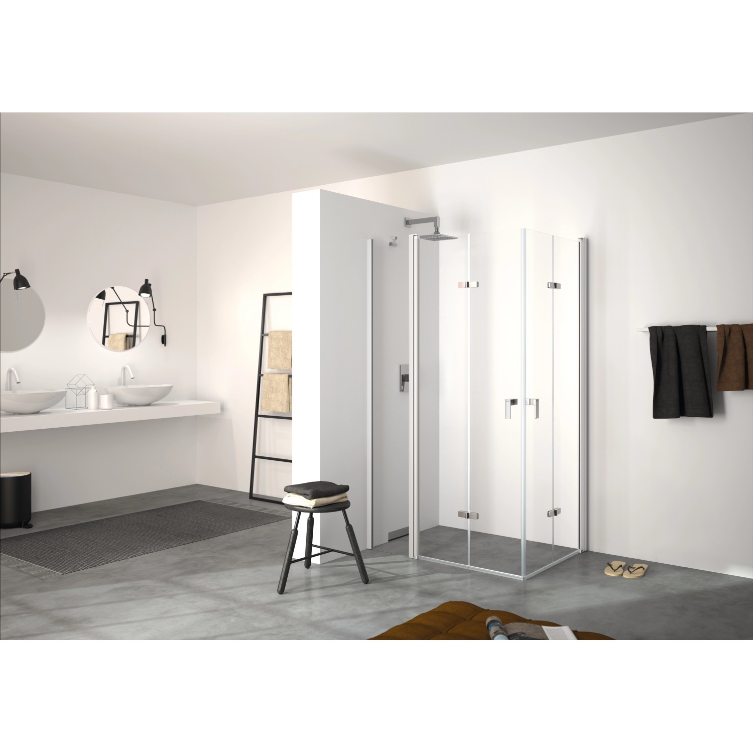 Bild von HÜPPE Design pure Schwingfalttür mit festem Segment Breite: 140cm Anschlag links für Duschwanne 8P7002, Duschkabinen: Profilfarbe silber matt Glas ESG klar