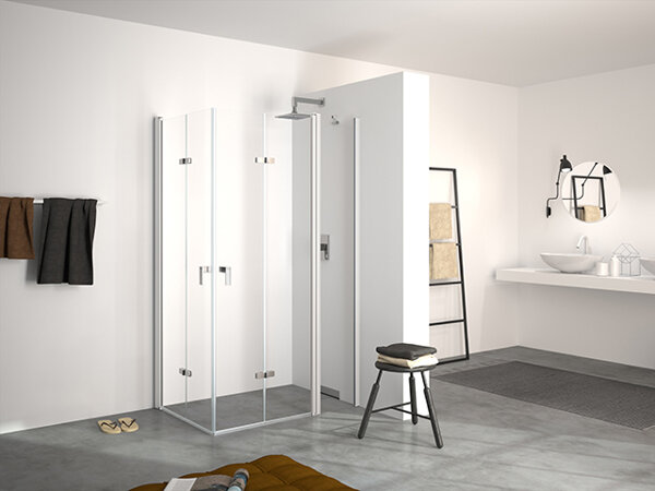 Bild von HÜPPE Design pure Schwingfalttür mit festem Segment Breite: 170cm Anschlag rechts für Duschwanne 8P7106, Duschkabinen: Profilfarbe chromglanz Glas ESG klar mit ANTI-PLAQUE