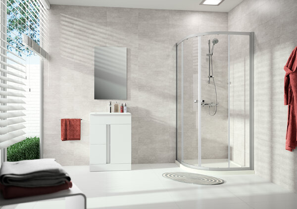 Bild von Hüppe Alpha 2 Gleittür, 1/4-Kreis, mit zwei festen Segmenten, 800x800x2000mm, Radius 550mm, teilgerahmt, A20618, Duschkabinen: Profilfarbe weiß Glas ESG Privatima mit Anti-Plaque