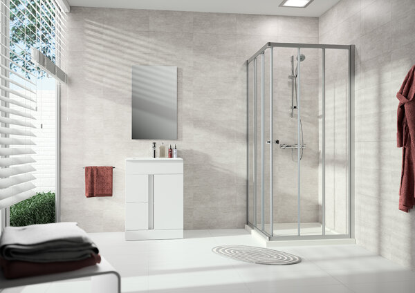 Bild von Hüppe Alpha 2 Gleittüreckeinstieg, 3-teilig, 4-Eck, teilgerahmt, 750x900x1900mm, A21107, Duschkabinen: Profilfarbe silber matt Glas ESG Privatima