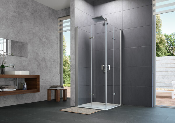 Bild von HÜPPE Design pure Schwingfalttür Breite: 80cm Anschlag links für gefliesten Boden, Duschkabinen: Profilfarbe Black Edition Glas ESG klar mit ANTI-PLAQUE