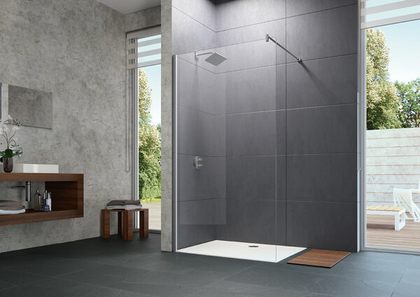 Bild von HÜPPE Design pure Seitenwand alleinstehend, Querbügel, ESG 6mm, Breite 1200mm, Höhe 2000mm, Anschlag links&rechts, 8P1109, Duschkabinen: Profilfarbe Black Edition Glas ESG Spiegelglas