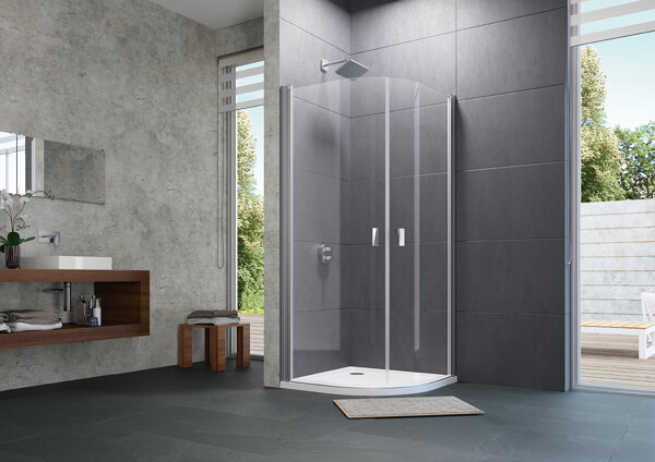 Bild von HÜPPE Design pure Schwingtür 2-flügelig Radius: 55cm Breite: 100cm Anschlag links & rechts für Duschwanne, Duschkabinen: Profilfarbe Black Edition Glas ESG klar mit ANTI-PLAQUE