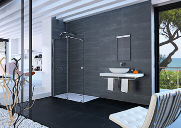 Bild von HÜPPE Xtensa pure Walk-In Gleittür 1teilig, mit festem Segment, Breite:100cm, Anschlag links, Querbügel, XT0101, Duschkabinen: Profilfarbe Black Edition Glas ESG Bronze