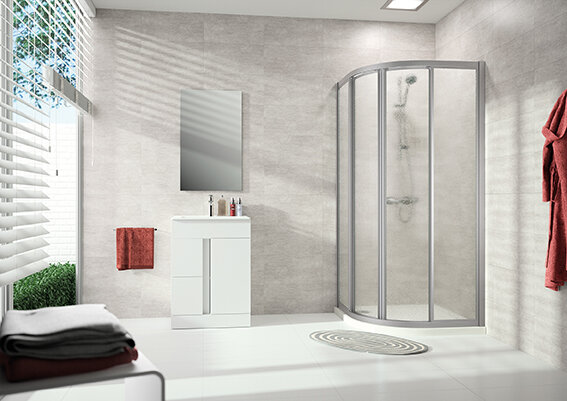 Bild von Hüppe Alpha 2 Gleittür, 1/4-Kreis, mit zwei festen Segmenten, 900x900x2000mm, Radius 550mm, vollgerahmt, A22519, Duschkabinen: Profilfarbe weiß Glas ESG Privatima