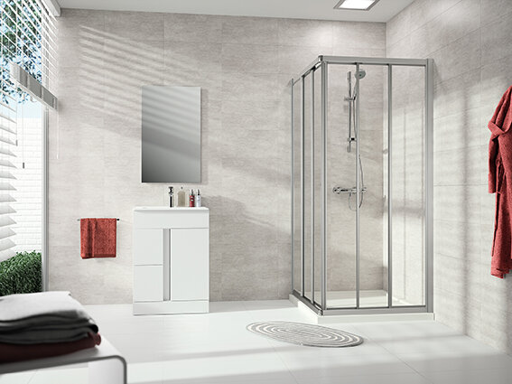 Bild von Hüppe Alpha 2 Gleittüreckeinstieg, 3-teilig, 4-Eck, vollgerahmt, 1000x1000x2000mm, A22606, Duschkabinen: Profilfarbe silber matt Glas ESG Privatima