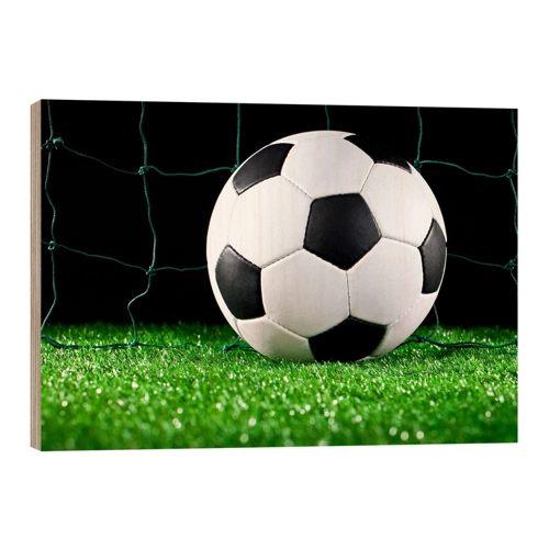 Bild von Holzbild „Fußball im Tor“ von Editors Choice