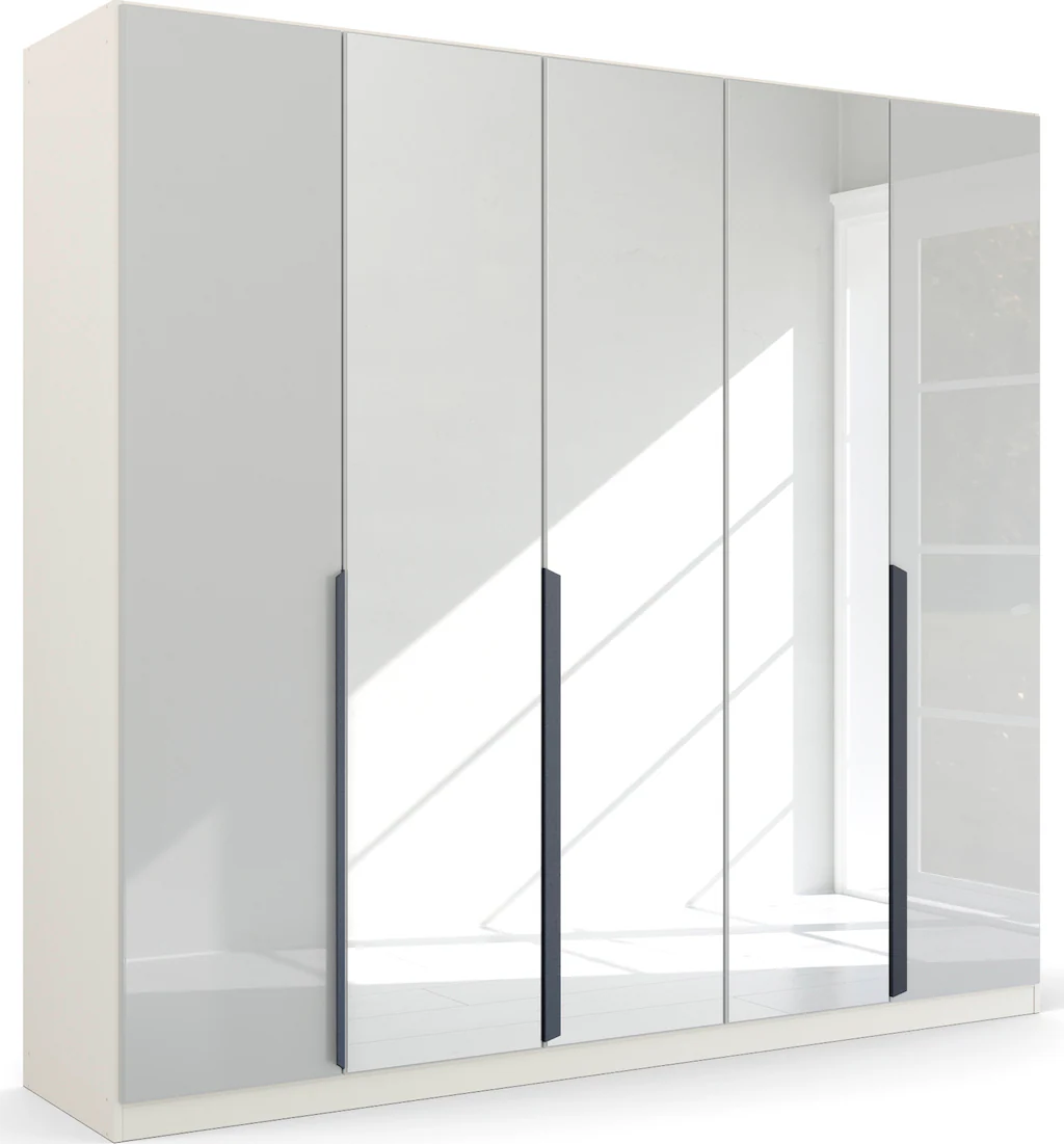 Bild von Rauch Möbel Modern by Quadra Spin Schrank Drehtürenschrank, Weiß/Glas Weiß, 5-trg. mit Spiegel, inkl. 3 Kleiderstangen, 3 Einlegeböden, BxHxT 226x210x54 cm
