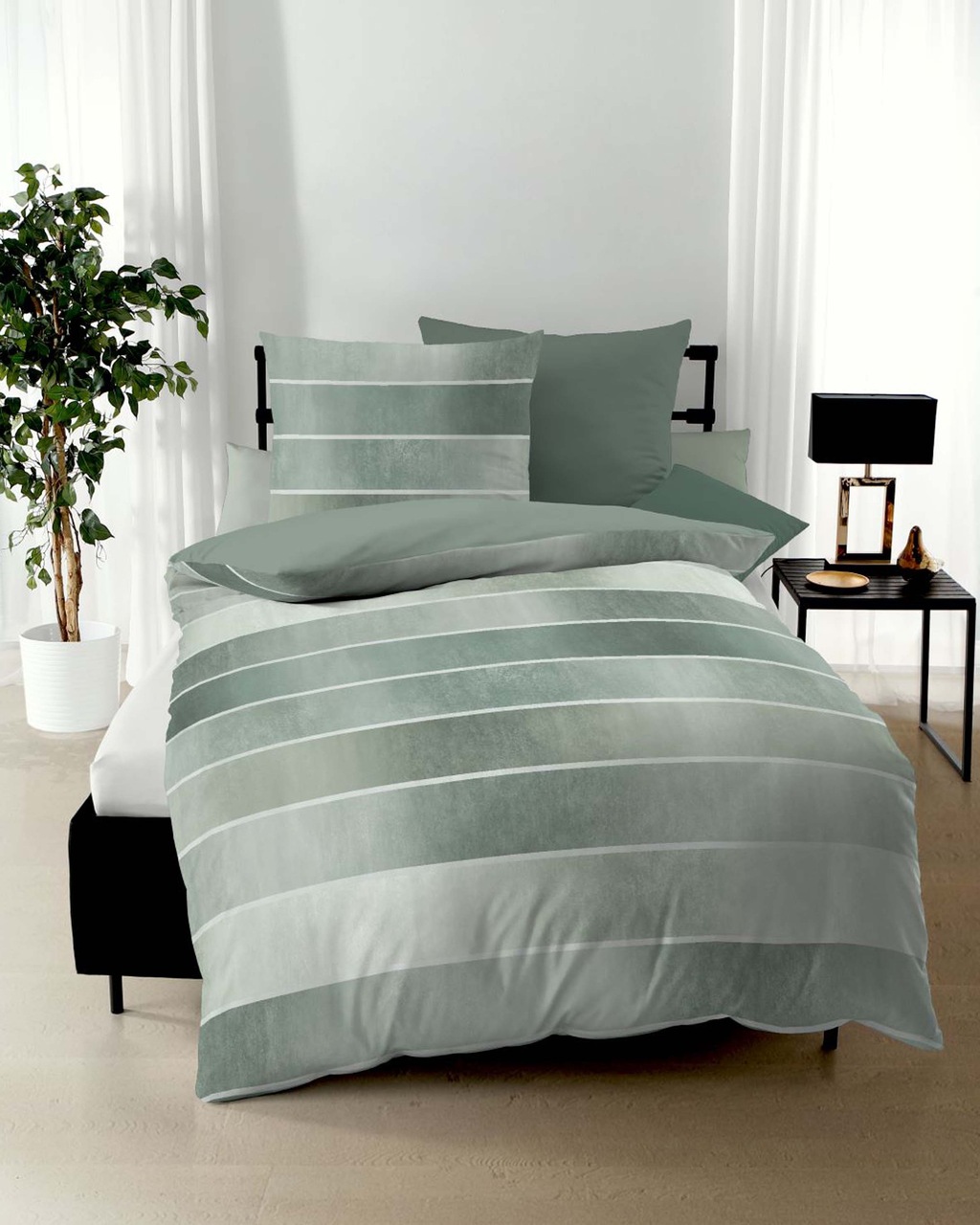 Bild von Kaeppel Bettwäsche Timeless Fein-Biber (Jade 523, 1 x 80x80 + 1 x 155x220 cm)
