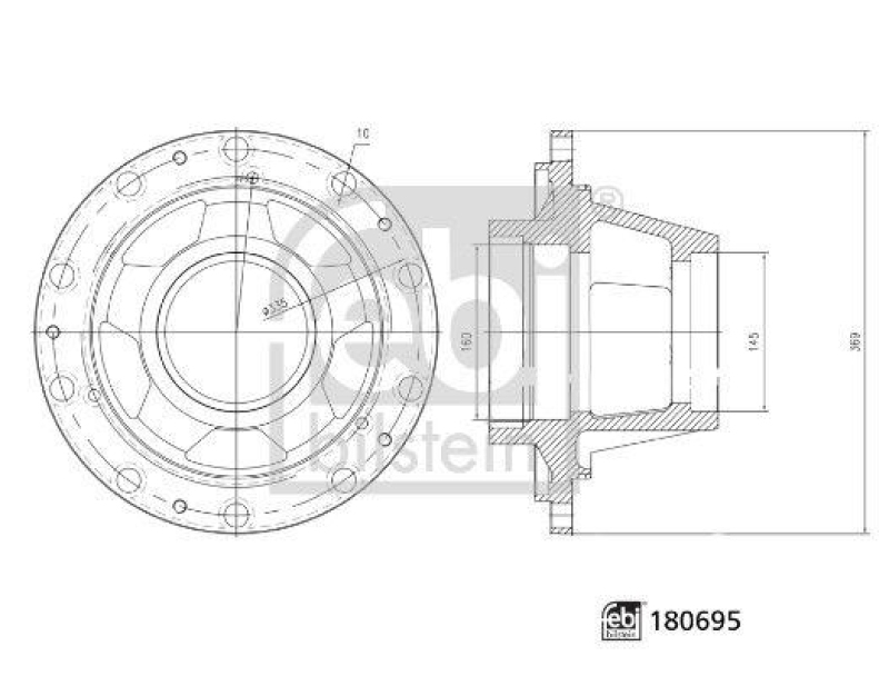 Bild von FEBI BILSTEIN 180695 Radnabe 335 ohne Radlager Hinterachse
