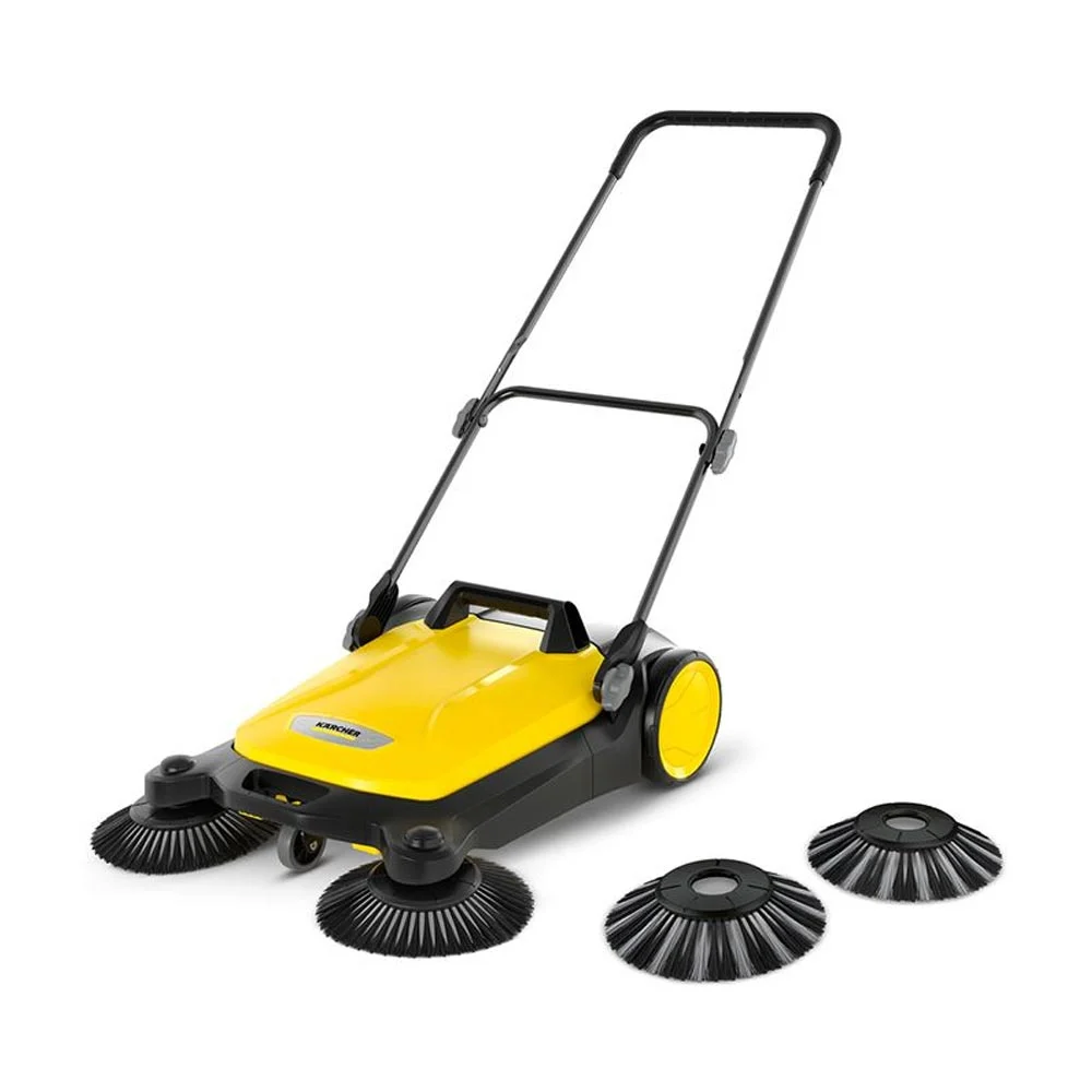 Bild von Kärcher Kehrmaschine S 4 Twin 2-in-1, gelb/schwarz, (Max. Flächenleistung: 2400m²/h, 2 Seitenbesen, Kehrbehälter: 20 l, Arbeitsbreite: 680 mm) + Seitenbesen-Set für feuchtes Kehrgut