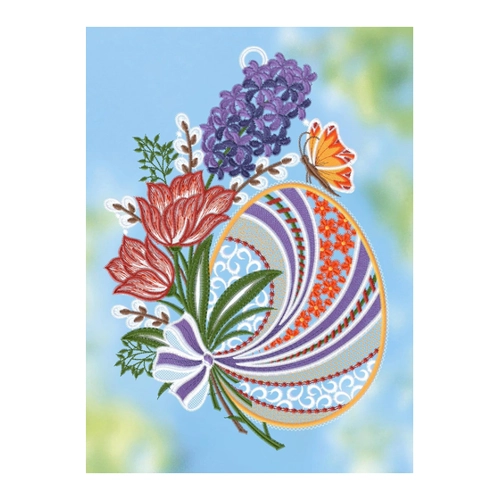 Bild von Plauener Spitze Fensterbild Osterei mit Frühlingsblumen