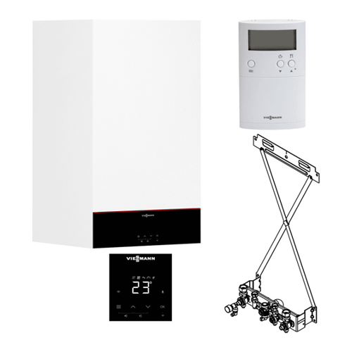 Bild von Viessmann Gas-Brennwert-Kombitherme Vitodens 100-W 25 kW Regelung Aufputz Raumthermostat (Z022386)