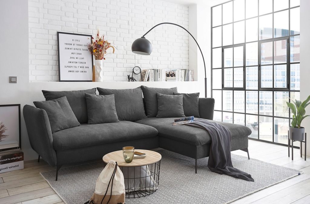 Bild von andas Ecksofa "LIVORNO,258 cm, L-Form,", Schlaffunktion u. Bettkasten (139/224cm), Samt, Struktur, Webstoff