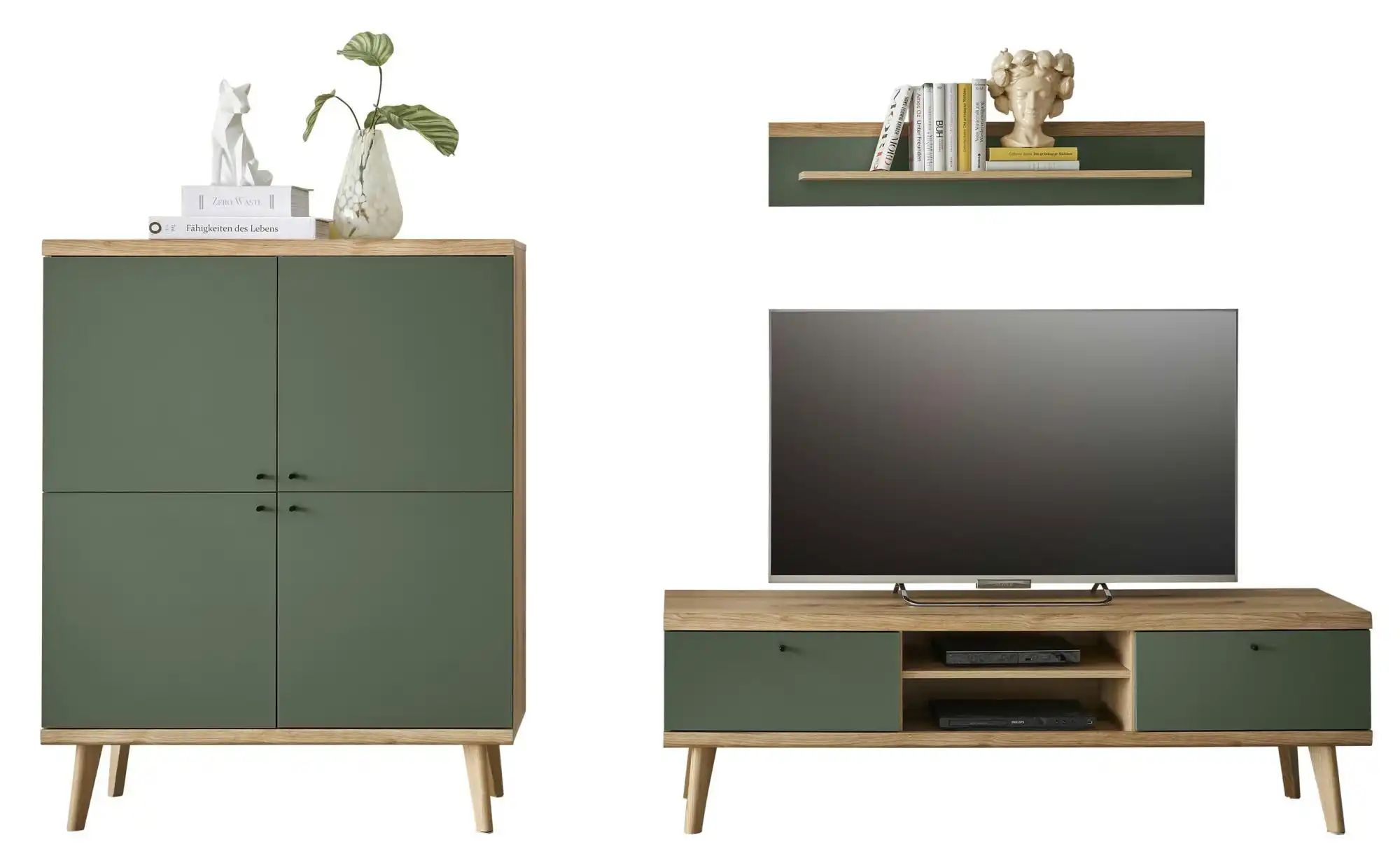 Bild von INOSIGN Wohnwand »MAVAS«, (Set, 3 St.), in moderner Trendfarbe, Griffe aus Metall (Schwarz), Breite 337 cm