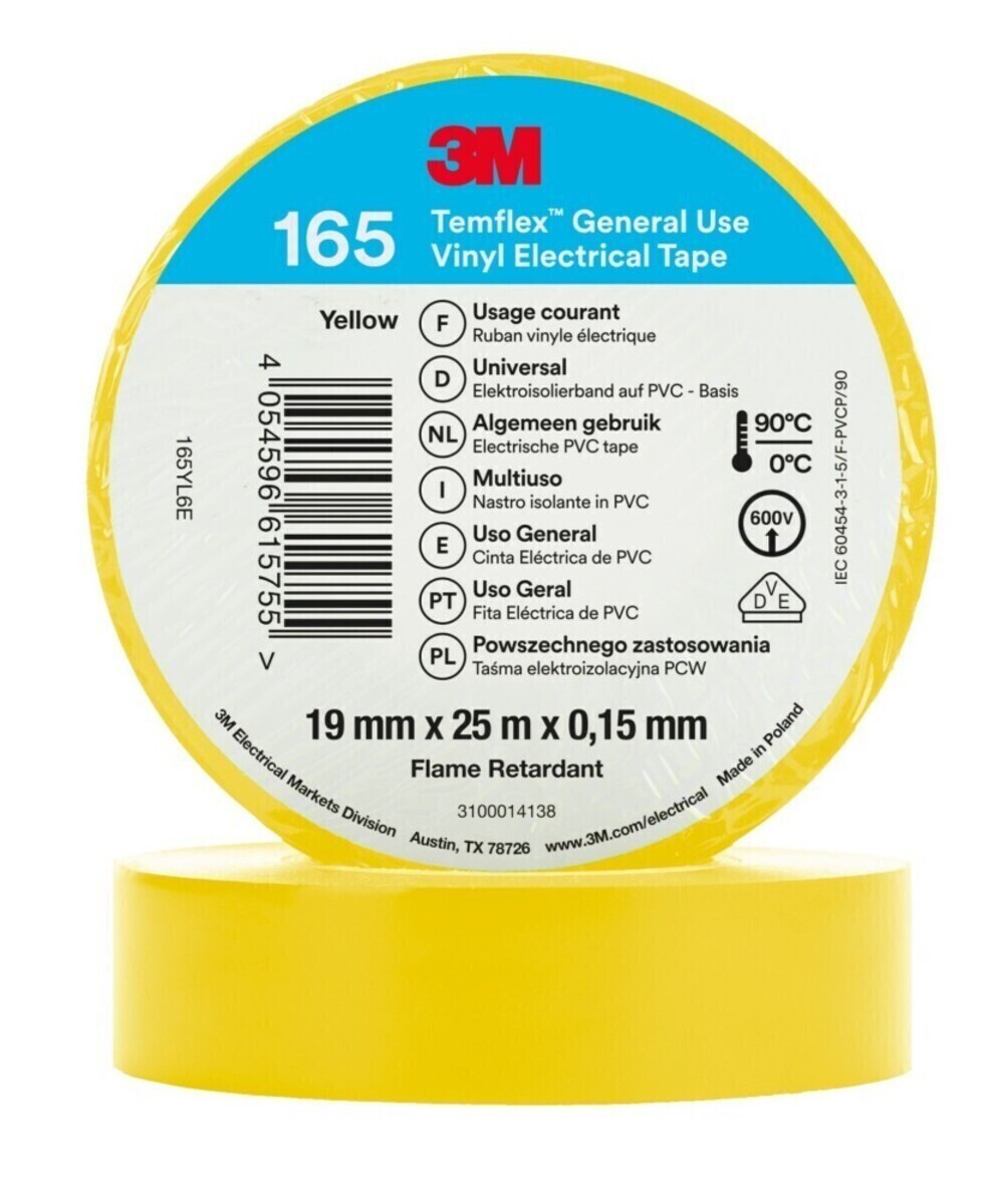 Bild von 3M Deutschland PVC Elektro-Isolierband 165YL6E Temflex165 gelb19X25 - 7100184819