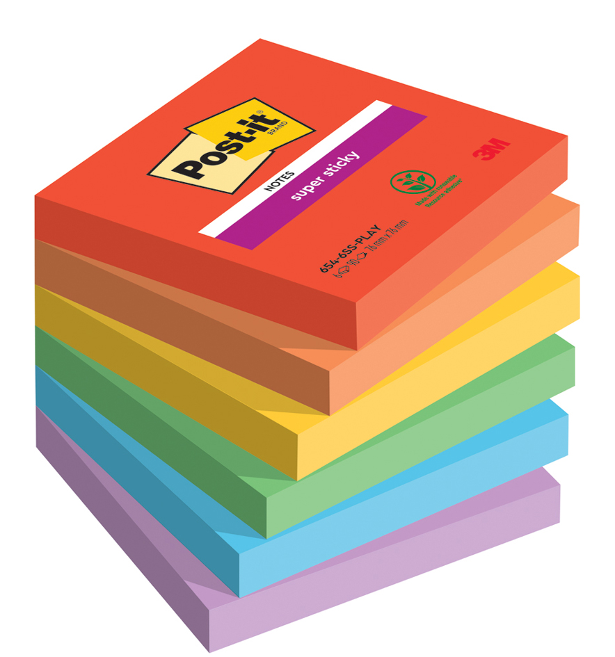 Bild von Post-it® Haftnotizblock Post-it Haftnotizen Super Sticky Notes, 76 x 76 mm, Playful