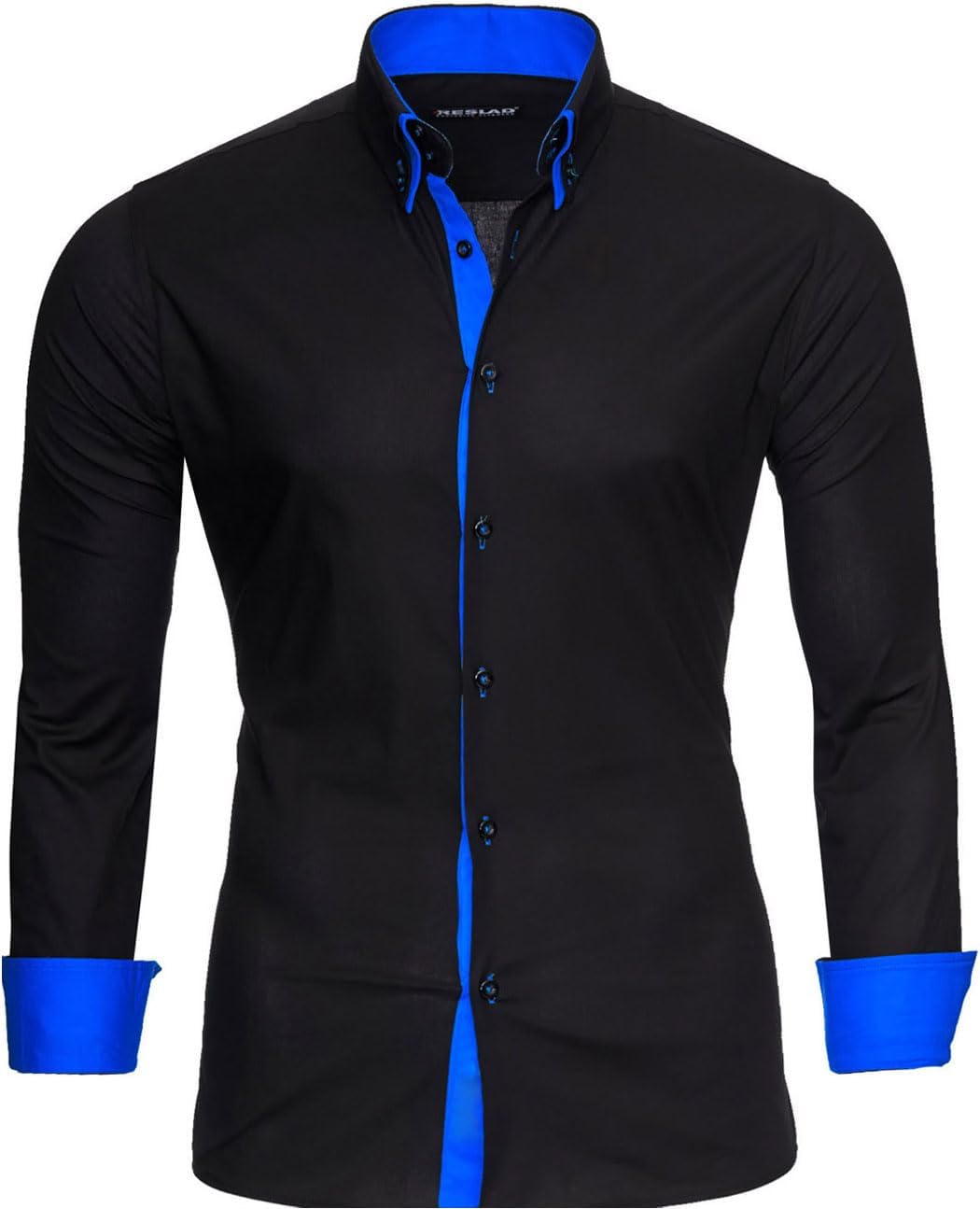 Bild von Reslad Herren Hemd Männer Hemden Slim Fit bügelfrei Freizeit Business Langarm 2 Knopf 2 Kragen RS-7050 Schwarz Blau Gr XXL