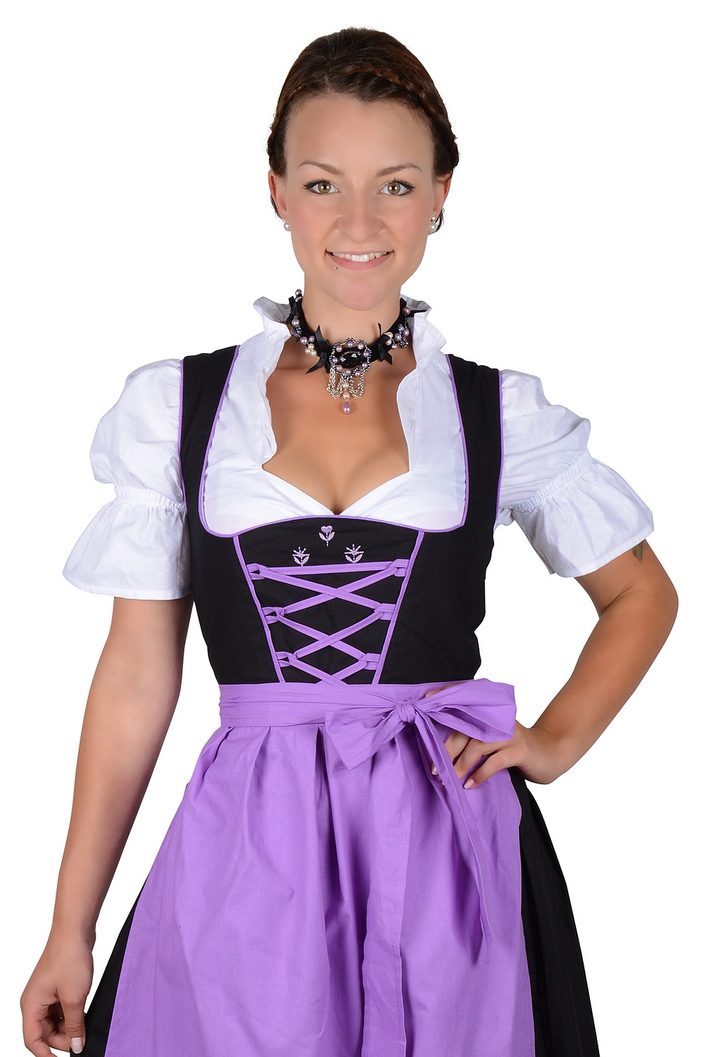 Bild von Midi Dirndl Kathi schwarz lila