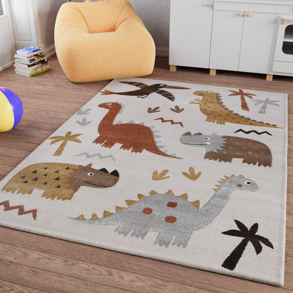 Bild von SMART KIDS Kinderteppich "T-Rex & Friends", rechteckig, 10 mm Höhe, Moderner Spielteppich, strapazierfähig, pflegeleicht, Konturenschnitt
